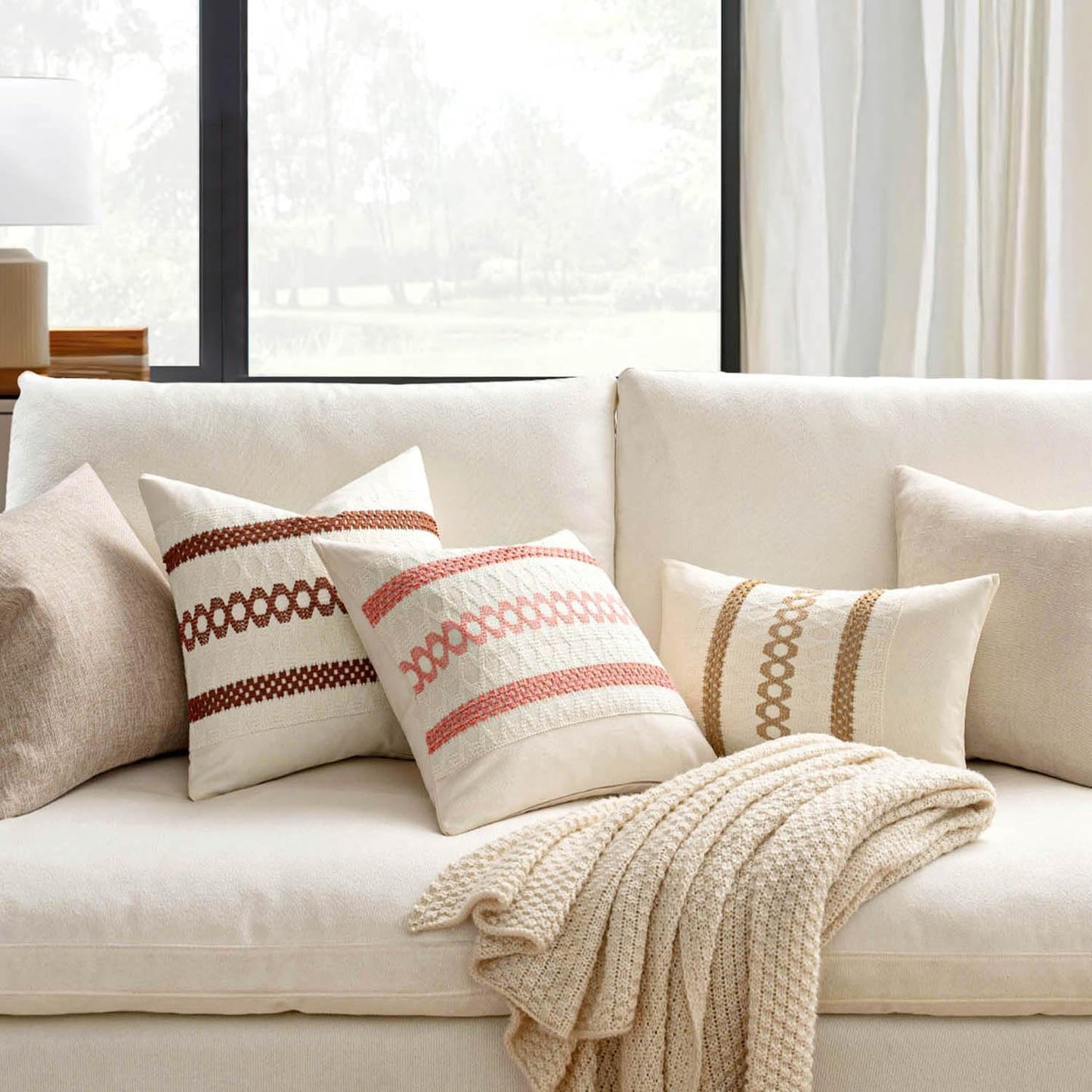 MIULEE Set of 2 Neutral Boho Decorative Lumbar Pillow Covers 12x20 Inch Farmhouse Rustic Couch Throw Pillows Modern Cotton Cushion Covers Retro Cute Macrame Woven Home Decor for Bed Sofa Chair