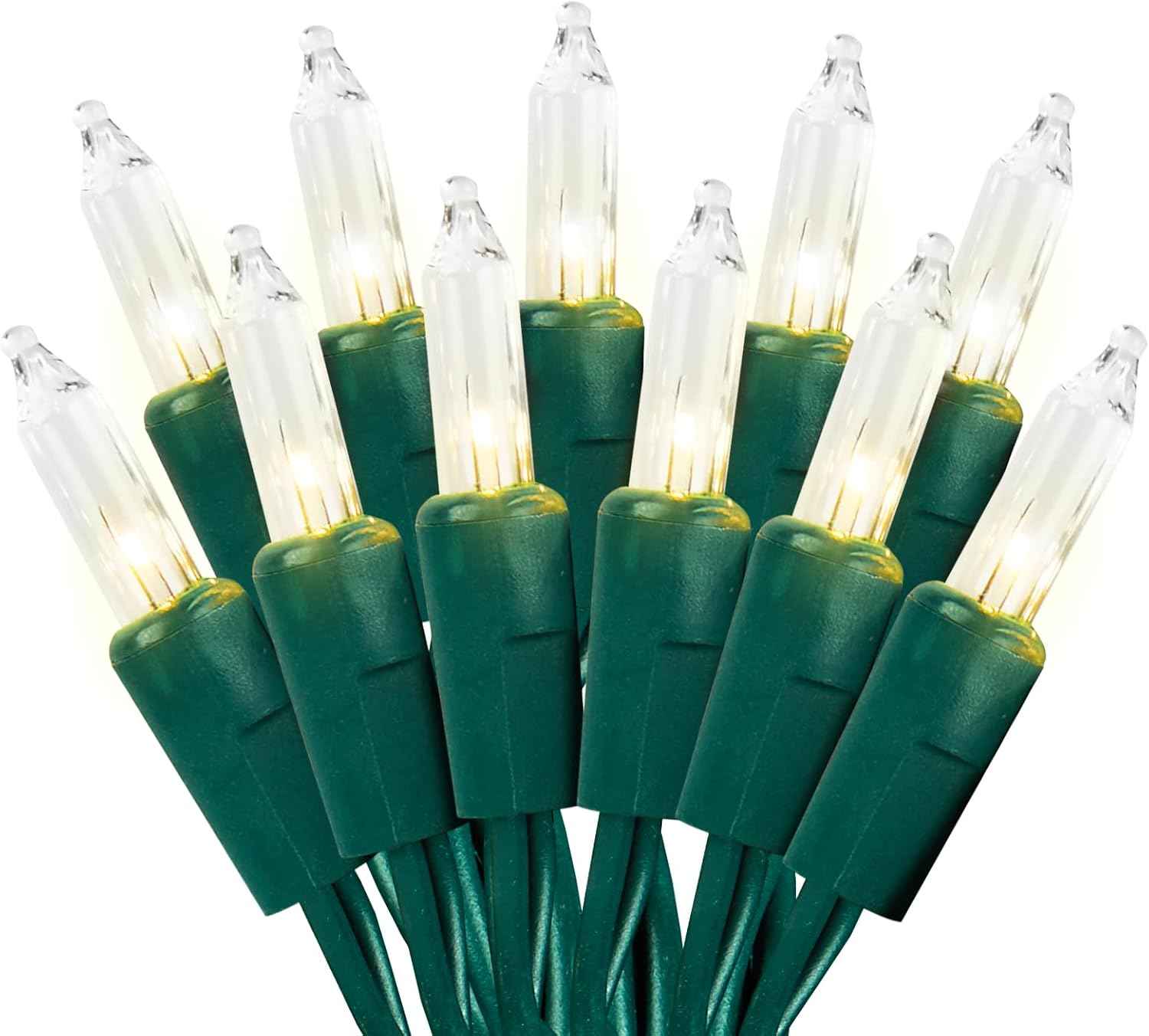 Clear Christmas Lights 100 Count, 21ft Clear Warm White Mini Incandescent Christmas String Lights with Green Wire, UL Certified Indoor Outdoor Xmas Tree Lights for Bedroom Holiday Christmas Decor