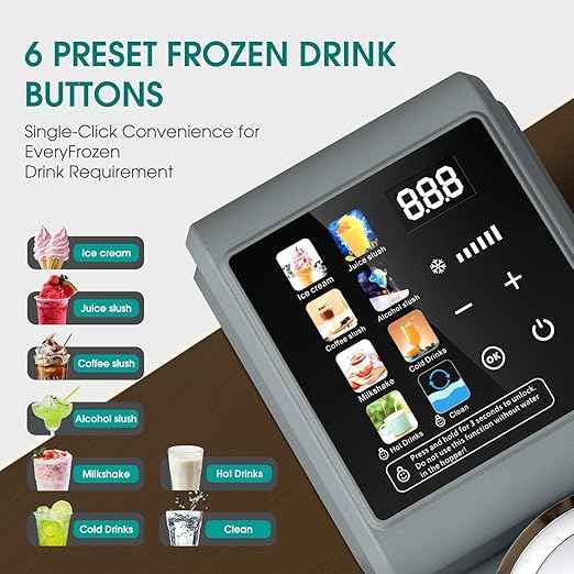 Slushie Machine with Self-Cleaning, No Ice Needed Slushy Maker for Home, Real-Time Temp Display, Frozen Drink Maker with 7 Preset Programs for Ice Cream, Frappés, Milk Shake and More