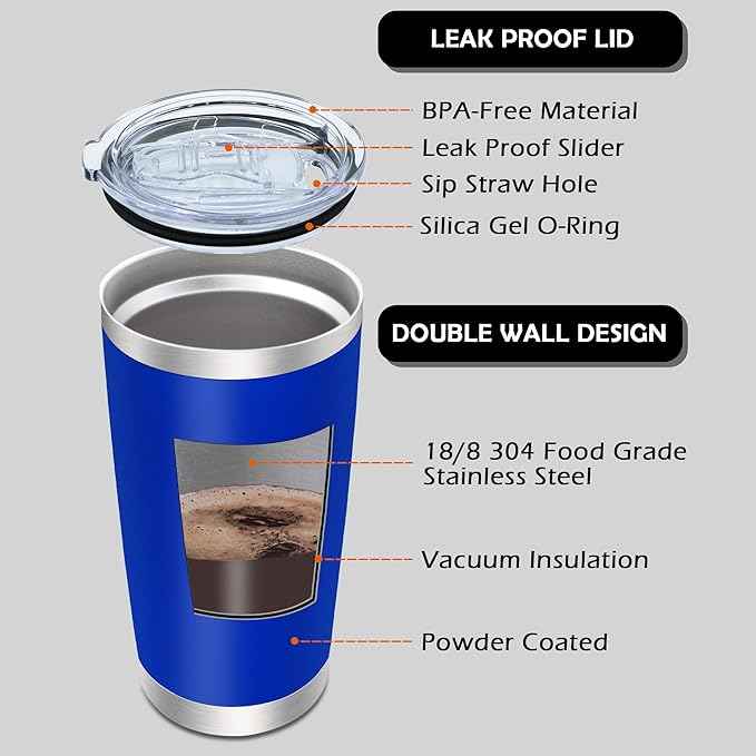 AIANJI 20oz Tumbler Bulk Stainless Steel Tumblers with Lid Vacuum Insulated Double Wall Travel Coffee Mug Powder Coated Tumbler Cup for Hot and Cold Drinks(Dark Blue, 1 pack)