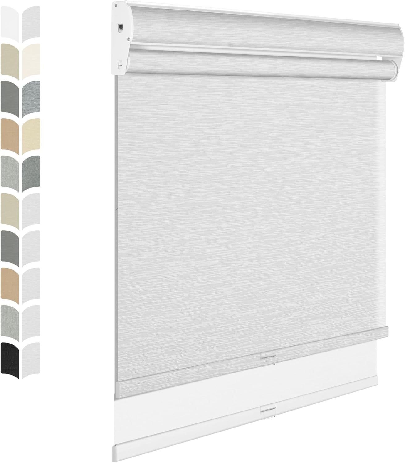 BERISSA Cordless Dual Roller Shades With Cassette Valance, Blackout and Light Filtering, Day and Night for Home Office Door - Striped Jacquard White, 66 W x 72" H