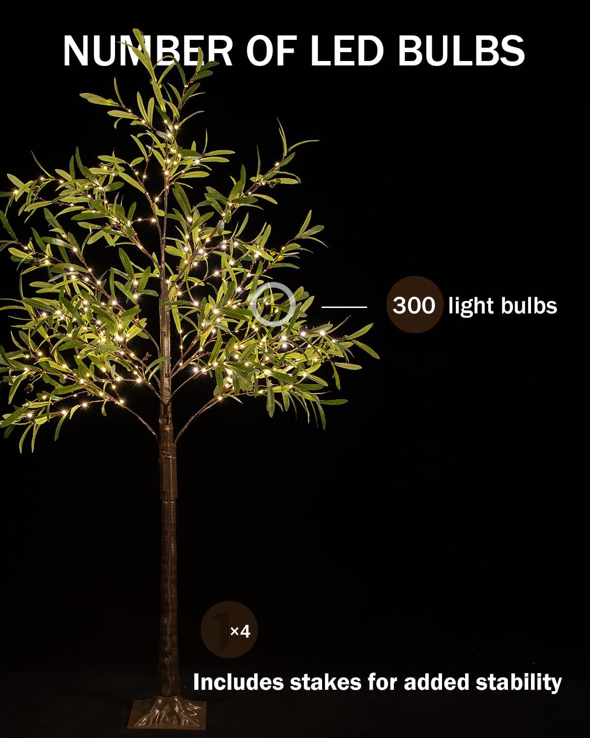 TYBEEU 6ft Lighted Olive Tree with 300 Warm White LED Lights, Dimmable, Ideal for Indoor & Outdoor Holiday Decor, Home, Garden, Wedding & Party