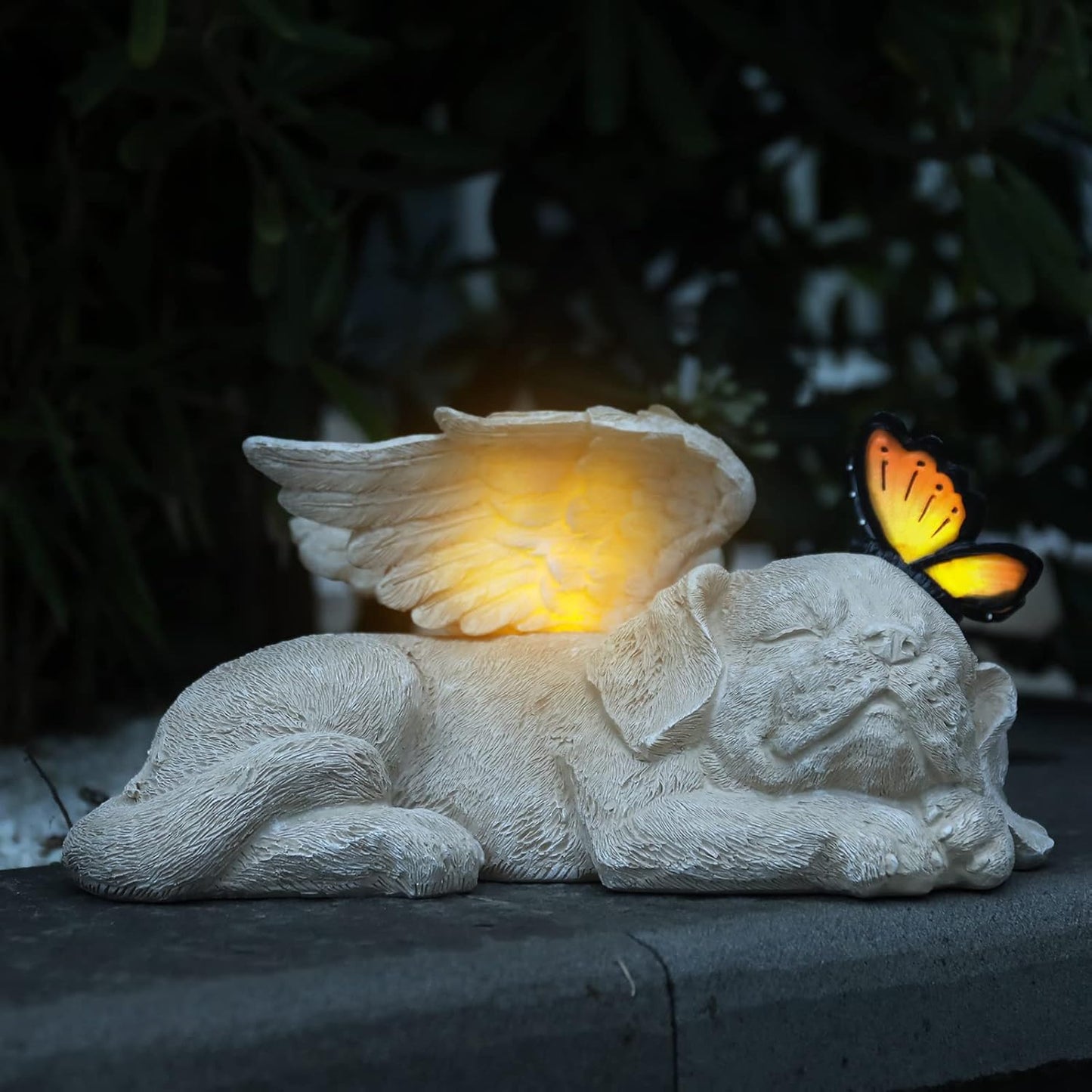 WONDER GARDEN Sleeping Dog Angel Statue with Solar Light - Pet Memorial Stone, in Memory of Dog, Marker Tribute Statues, Resin Guardian Angels, Bereavement Gift