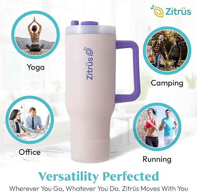 40 oz Tumbler with Handle and Straw | Leak Proof Insulated Stainless Steel Water Bottle Travel Mug Fits in Cup Holder | Keeps Cold Hot | Gifts for Women Men Him Her (Pink, 40 oz)