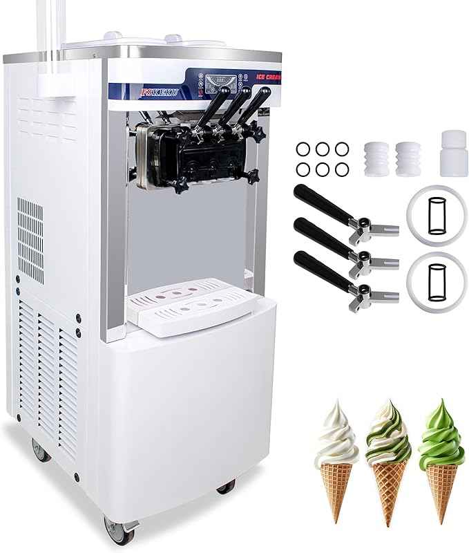 High-Efficiency Commercial Soft Serve Ice Cream Machine - 20-28L/H Capacity, Auto Clean,3 Flavors LED Display, Ideal for Restaurants and Snack Bars, 2200W