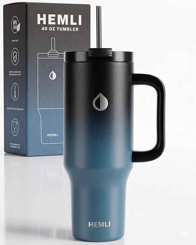 40 Oz Tumbler with Handle and Straw, Insulated Stainless Steel Tumbler with Leakproof 2-in-1 Lid, Reusable and Portable Water and Coffee Travel Mug, Vacuum Insulated