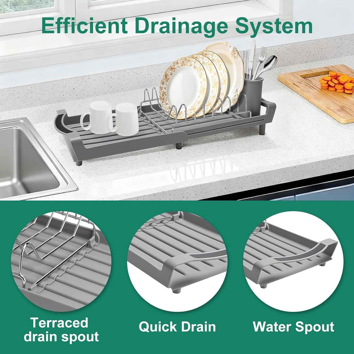 Dish Drying Rack - A Compact, Space-Saving Stainless Steel Rust-Resistant Dish Drainer Specifically Designed for Kitchen and Apartment Countertops/Sink Cabinets,11.42 to 19.9 Inches (Gray2)
