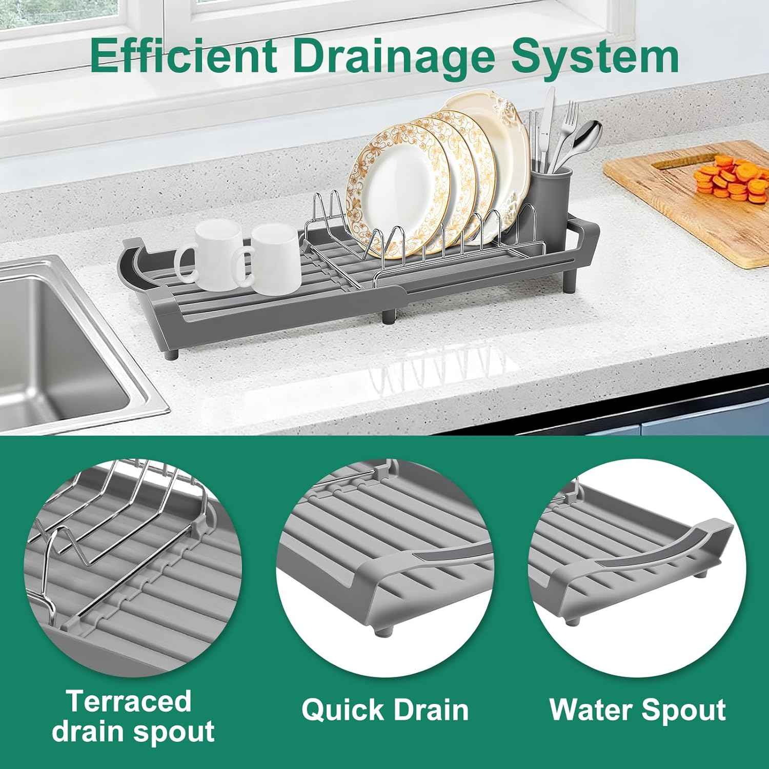 Dish Drying Rack - A Compact, Space-Saving Stainless Steel Rust-Resistant Dish Drainer Specifically Designed for Kitchen and Apartment Countertops/Sink Cabinets,11.42 to 19.9 Inches (Gray2)