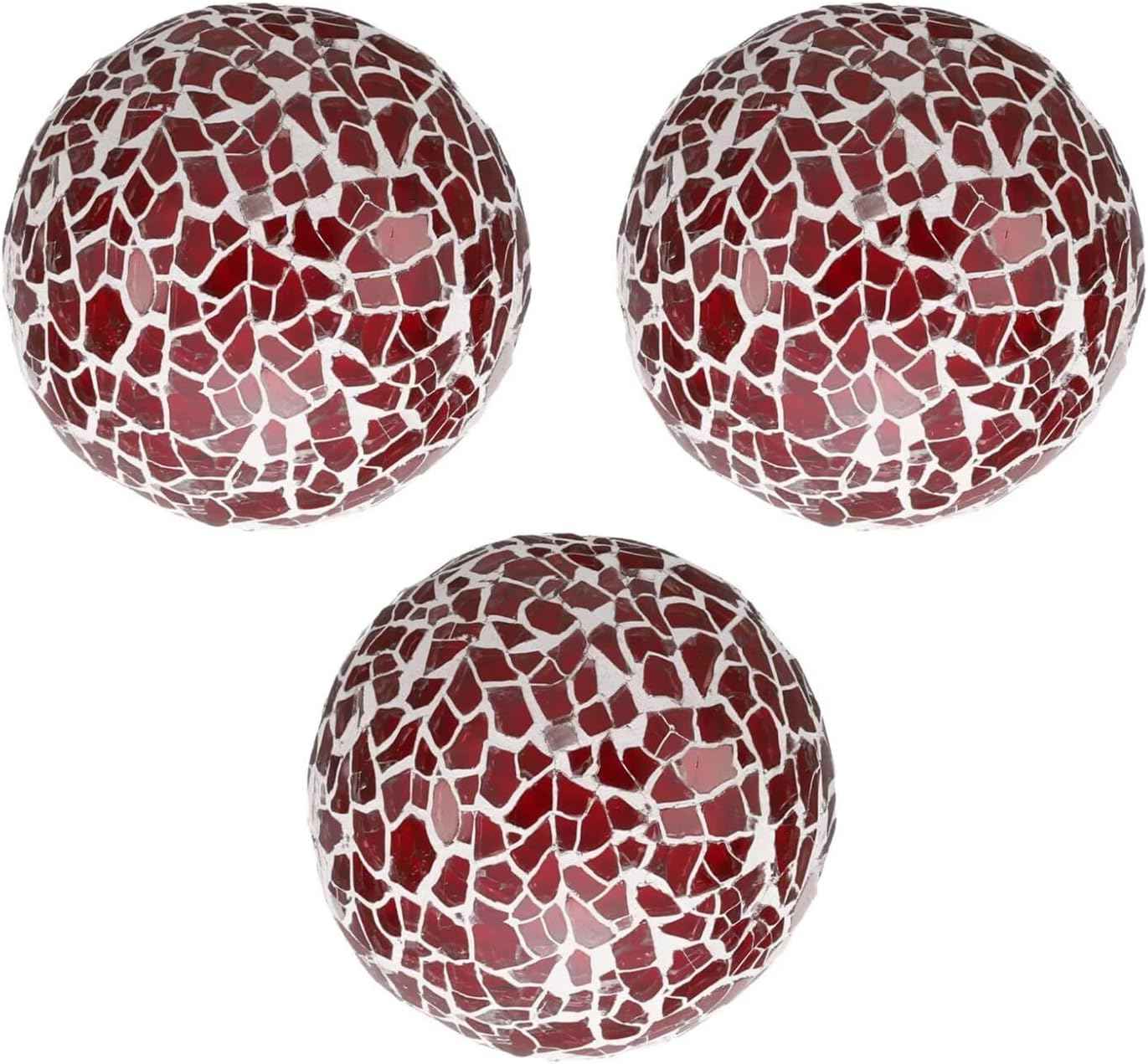 Premium Decorative Ball for Bowls,4" Mosaic Glass Balls Orbs Glass Ball for Home Decor Dining Thanksgiving Christmas Wedding Party Ornaments Coffee Table Centerpiece Decor(3Pcs Red)