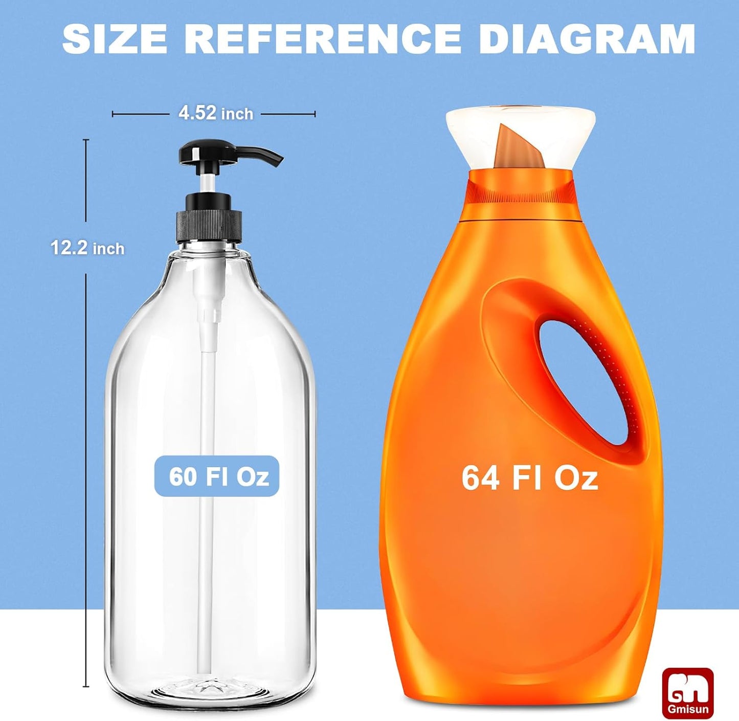 GMISUN Laundry Detergent Soap Dispenser, Liquid Laundry Detergent Dispenser, Container for Farmhouse Room Decor, Organizer for Liquid DetergentSoftenerBleach Storage Bottle(64 Oz Set of 4)