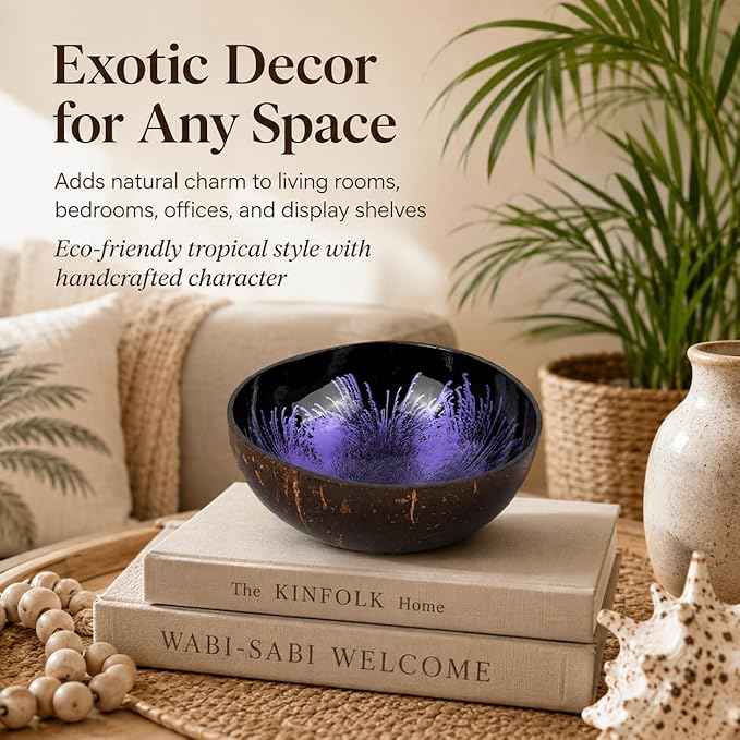ChezMax Natural Coconut Bowl Mother of Pearl Inlaid Shell Bowls Key Bowl for Entryway Table Candy Container Nuts Holder Fruits & Dry Snack Storage Bowl Round Handcrafted Bowl for Decoration