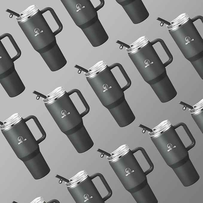 Gpeng 30/40/50 oz Tumbler with Handle, Water Bottles with Straw Lid, Insulated Stainless Steel Travel Mug Cup Holder Friendly, Keep Drinks Cold or Hot for Hours (LightGrey, 40 oz)