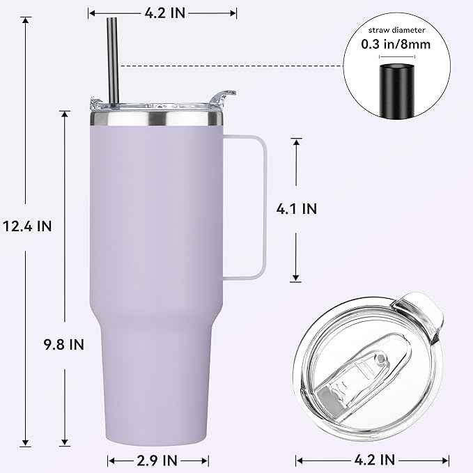 HASLE OUTFITTERS 40 oz Stainless Steel Tumbler with Handle, Vacuum Insulated Tumblers Bulk, Reusable Double Wall Travel Coffee Mug, Durable Powder Coated Water Bottle(Purple, 4)