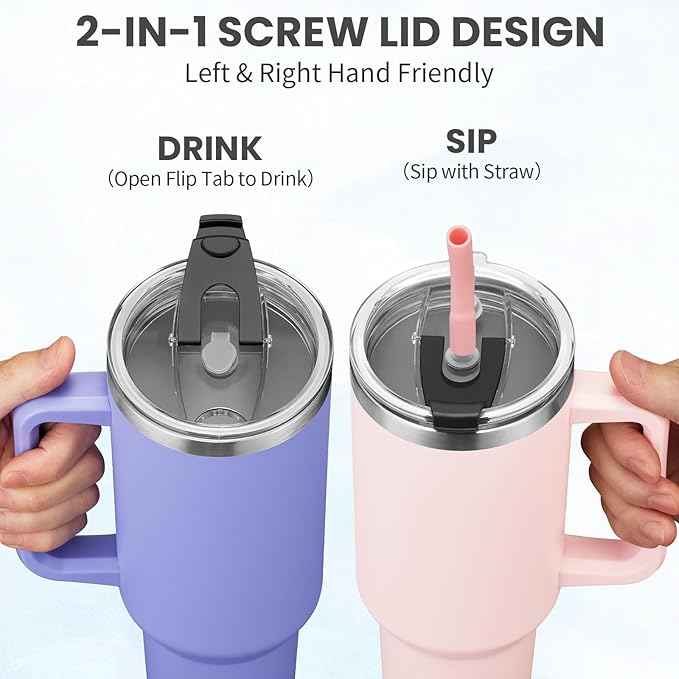 BENZZO Tumbler with Lid and Straw 40oz Stainless Steel Hydro Tumblers with Protective Boot & Double Threaded Cap, Thermal Travel Coffee Mug Flask Keeps Cold-34 Hrs for Camping Office, Double Wall
