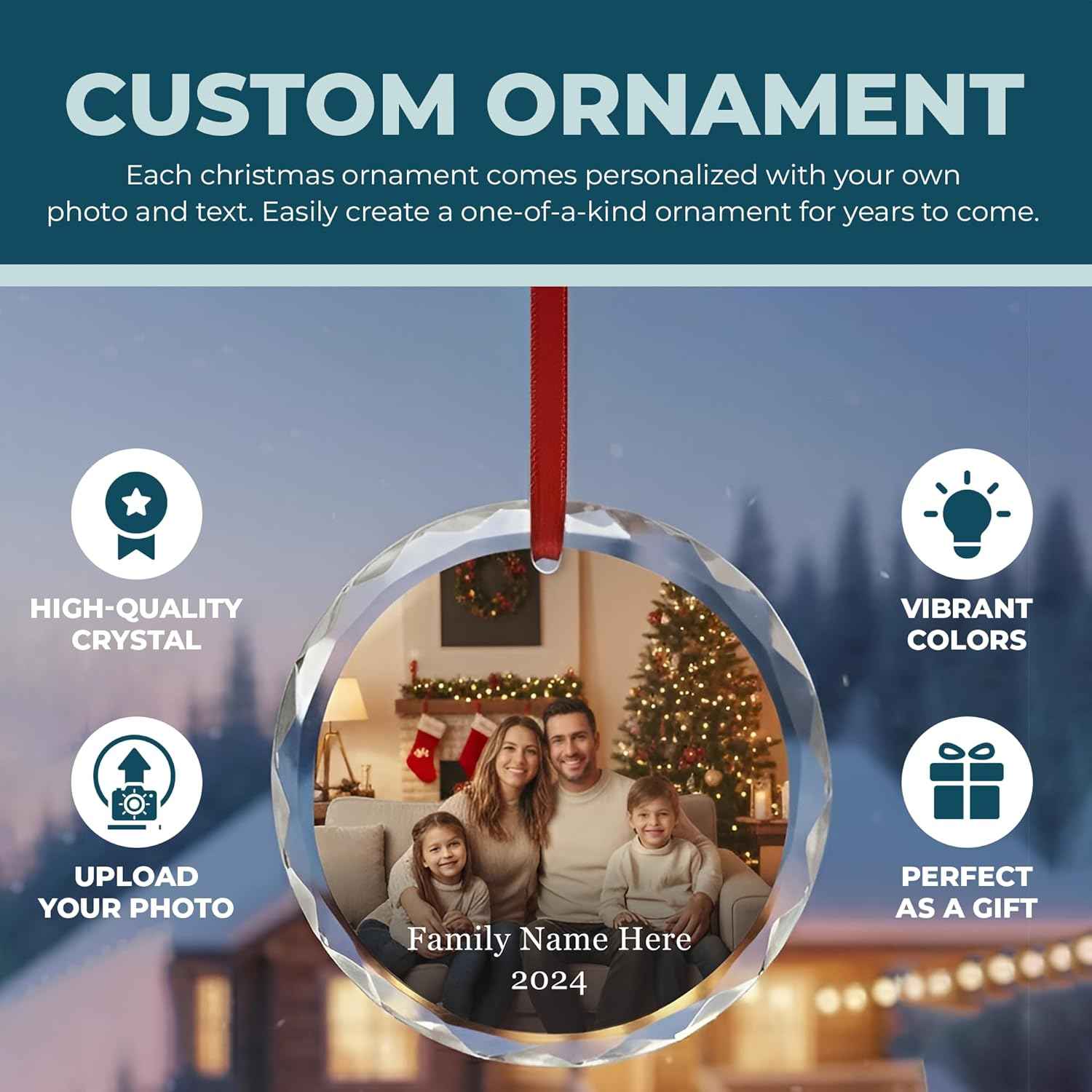 Personalized Christmas Ornament - Custom Crystal Photo Ornaments with Text