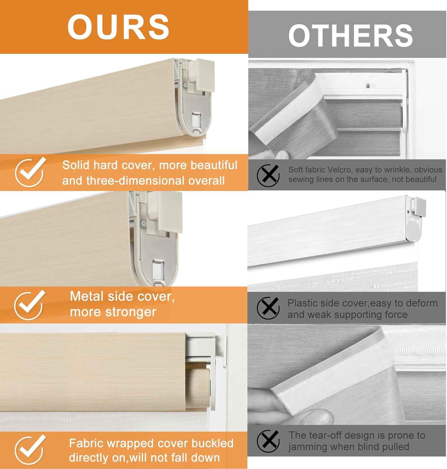 Persilux No Drill No Tool Zebra Blinds Dual Layer Privacy for Day and Night Window Blinds Light Filtering Cordless Shades for Windows,Easy to Install Thermal Insulated,Beige,61" W x 48" H