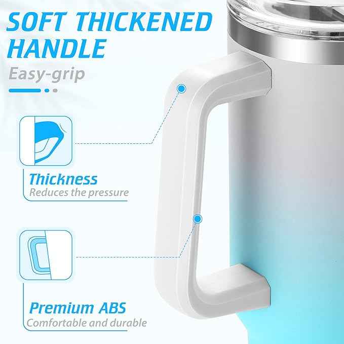 TaroKitc 40 oz Tumbler with Handle | Stainless Steel Insulated Travel Mug with Lids and Straw | Iced Coffee Cup | Keeps Cold for 34 Hours | Dishwasher Safe, BPA Free | Clear Sky