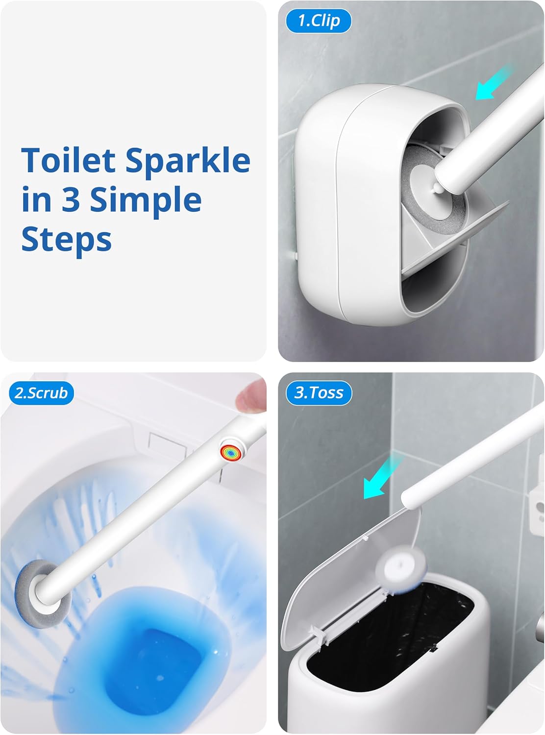 Disposable Toilet Cleaner Wand and Holder Set, Wall Mounted Toilet Bowl Brush Kit with 12 Refill Heads, Hygienic Toilet Cleaning System for Bathroom and RV