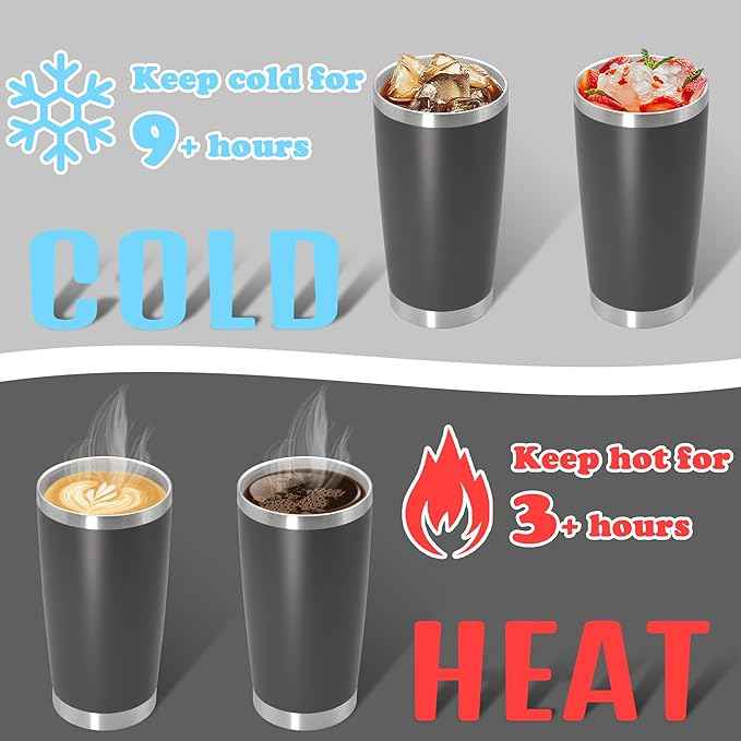 20 oz Tumbler with lid Double Wall Vacuum Insulated Tumblers Stainless Steel Coffee Mug Travel Coffee Tumbler Powder Coated Tumbler Cup Keep Hot&Cold - (Grey 12 Pack)