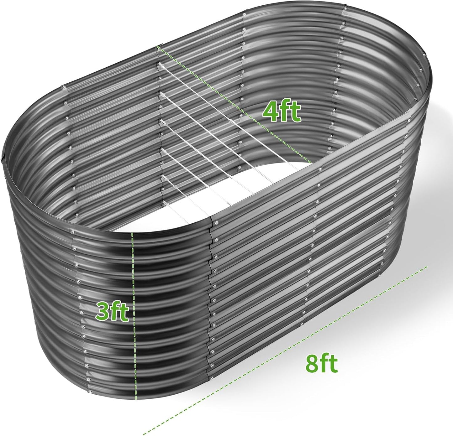 Land Guard 8x4x3ft Oval Galvanized Raised Garden Beds, Large-Capacity Metal Planter Box Outdoor, Durable Deep Raised Garden Bed 3ft Tall, Raised Beds for Gardening Vegetables, Modern Gray