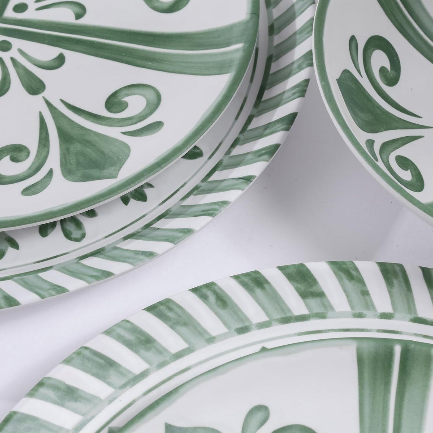 Melamine Dinnerware Sets, Dinnerware Sets for 4, 12Pcs Plates and Bowls Sets, Green Floral Embossed Design Dish Set for Indoor and Outdoor Use