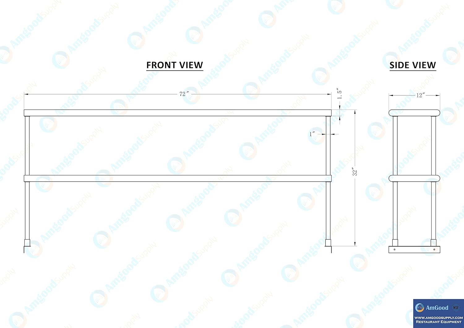AmGood Double OverShelf Stainless Steel NSF - Many (72" Long x 12" Deep) - Lumora Casa