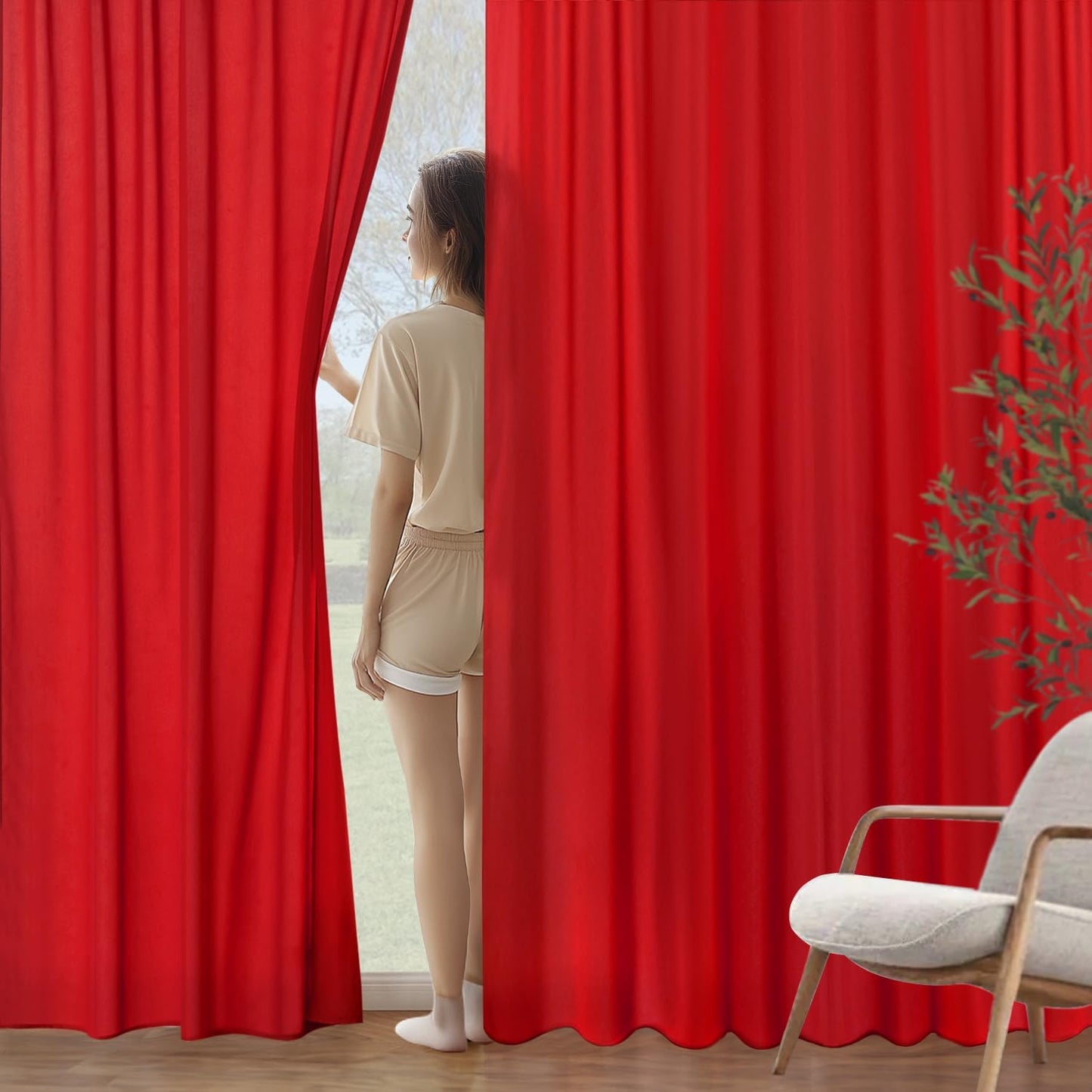 MIULEE Red Privacy Sheer Curtains That Let Light in 90 Inches Long Non-See-Through Semi Sheer Curtain Light Filtering Window Curtains Christmas Drapes for Living Room Bedroom 2 Panels Set 42 X 90