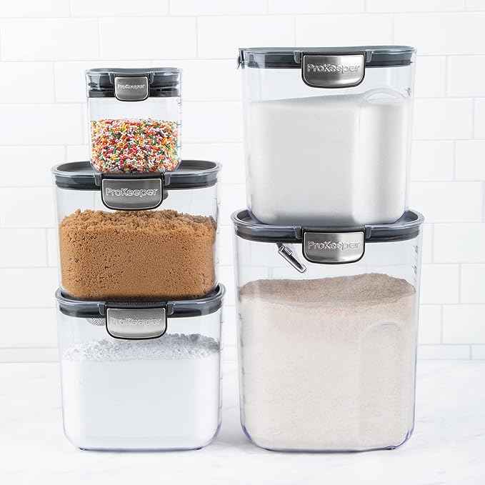 ProKeeper+ Airtight Food Storage Container Set – Clear Plastic Flour and Sugar Canister Set with Magnetic Accessories for Kitchen Organization (Grey, 9-Piece)