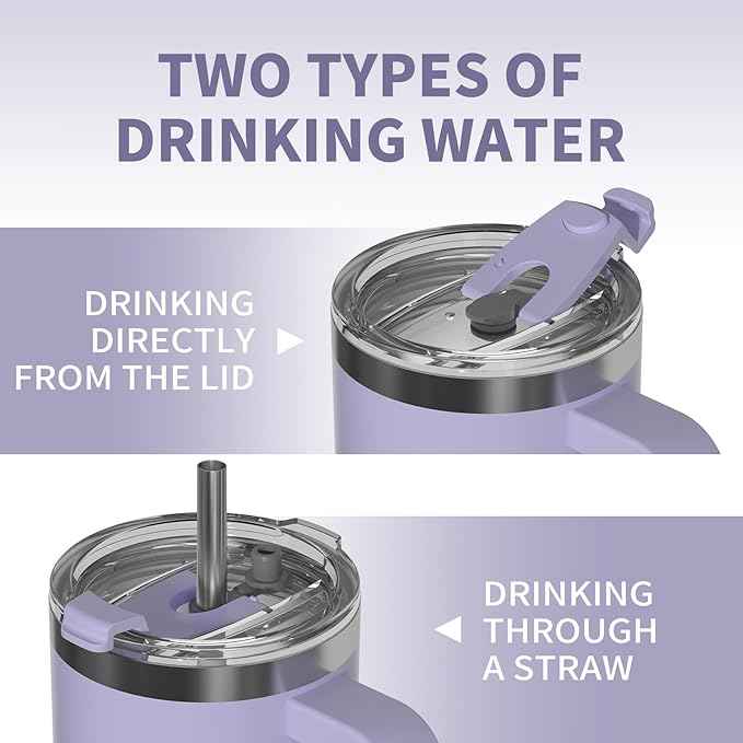 40 oz Tumbler with Handle,Tumbler with Lid and Straw,Double Wall Insulated Cup Stainless Steel Travel Mug(Cold for 34 Hours),Water Bottle for Iced Tea,Coffee,Cold Beverages(Purple)