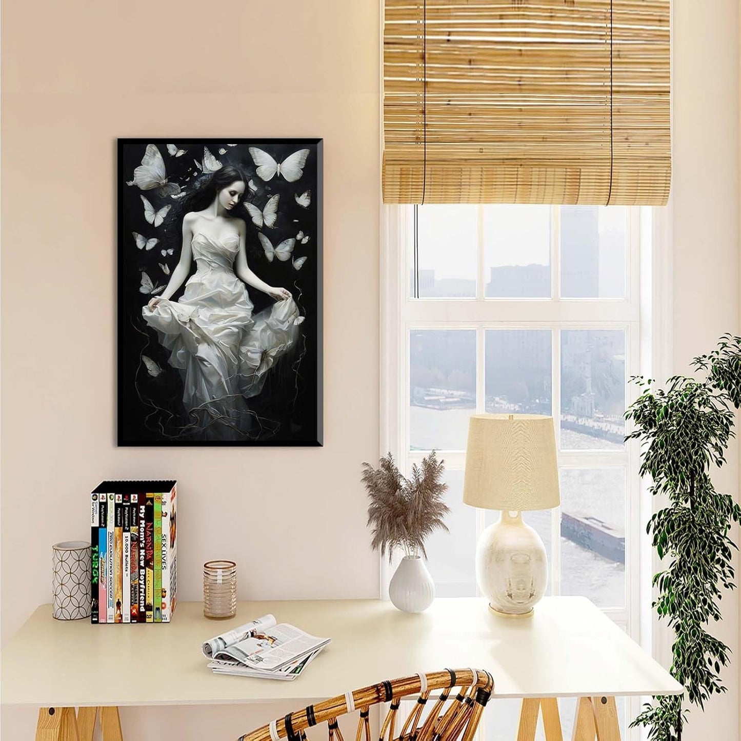 JFHCQJPK Vintage Gothic Feminine Canvas Wall Art Print Butterfly Poster Moody Preppy Wall Art Dark College Decor for Home Bedroom24x36in Metal blackFramed