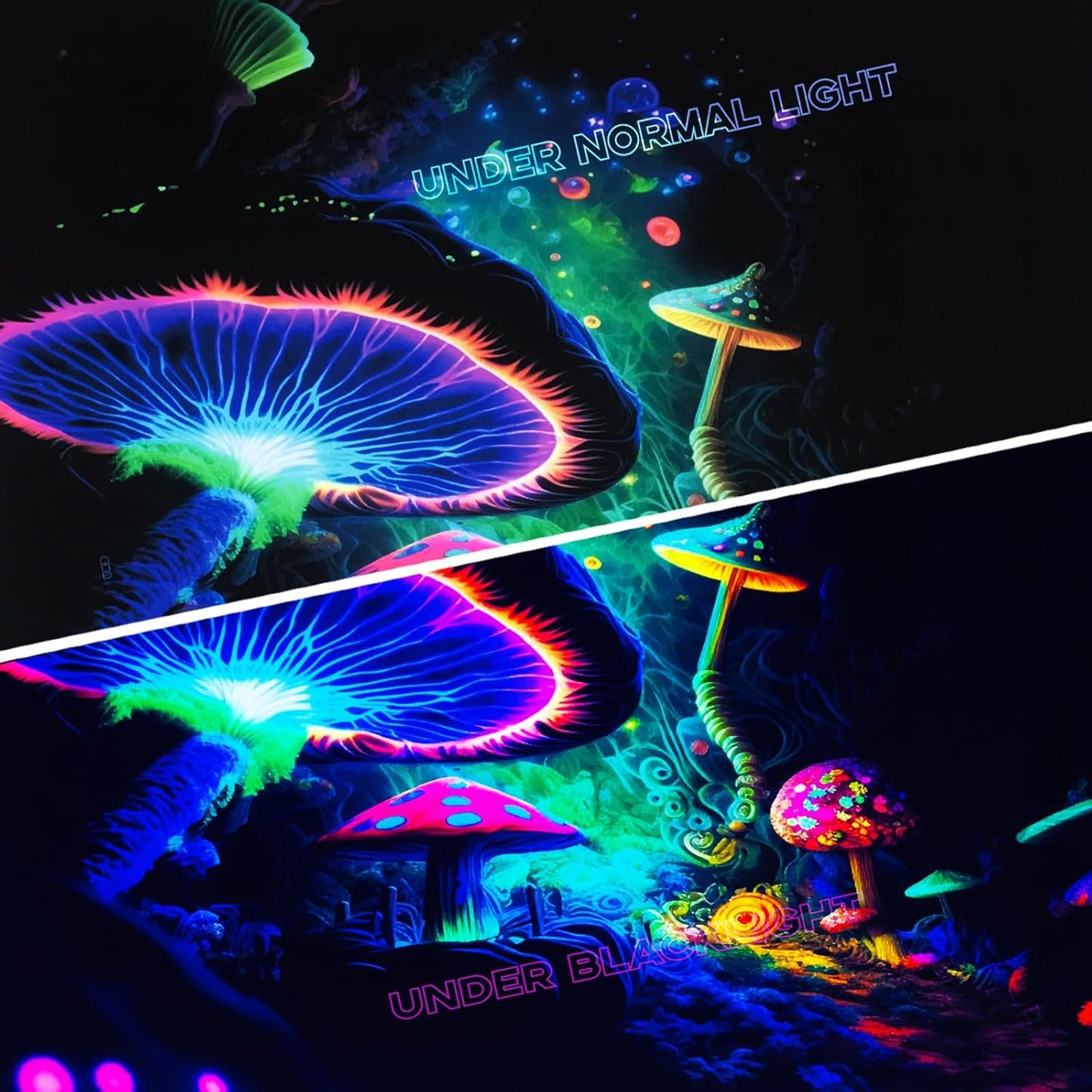 Blacklight Mushroom Tapestry Glow In The Dark Fantasy Forest Tapestry UV Reactive Magic Tapestries Wall Hanging Decor for Bedroom Dorm Living Room (35" x 47")