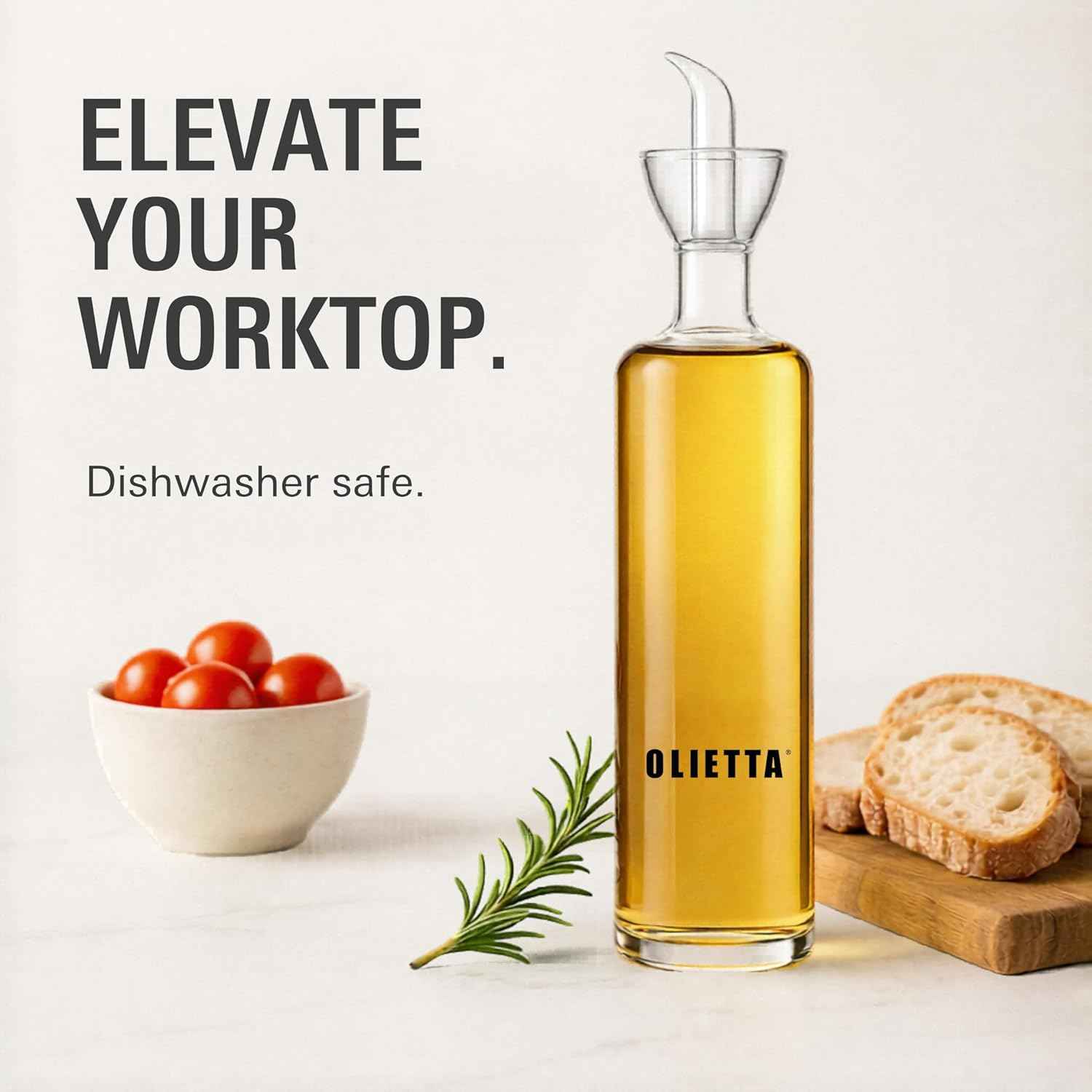 Olietta Olive Oil Dispenser Bottle Borosilicate Glass - Non Drip Oil Dispenser for Kitchen, Leak Proof Vinegar Drizzler Cruet, Easy Clean, 17 Ounces, Modern
