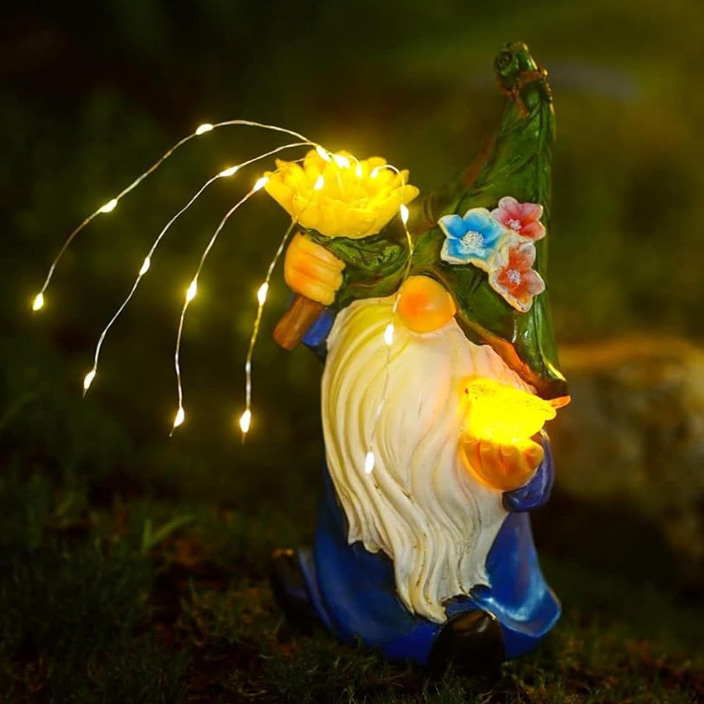 Outdoor Garden Gnomes Statue: 9.5‘’ Solar Garden Decor with LED Light Patio Yard Lawn Funny Decoration Housewarming Birthday Gifts for Women