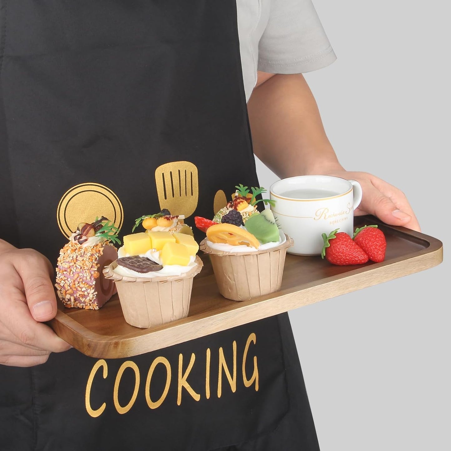 16"x 8" Large Wooden Serving Trays Decor Long Charcuterie Cheese Boards Acacia Wood Kitchen Dinner Platters Rectangular Snack Appetizer Plates for Food Dish Rectangle Party Cookie Dessert Tray