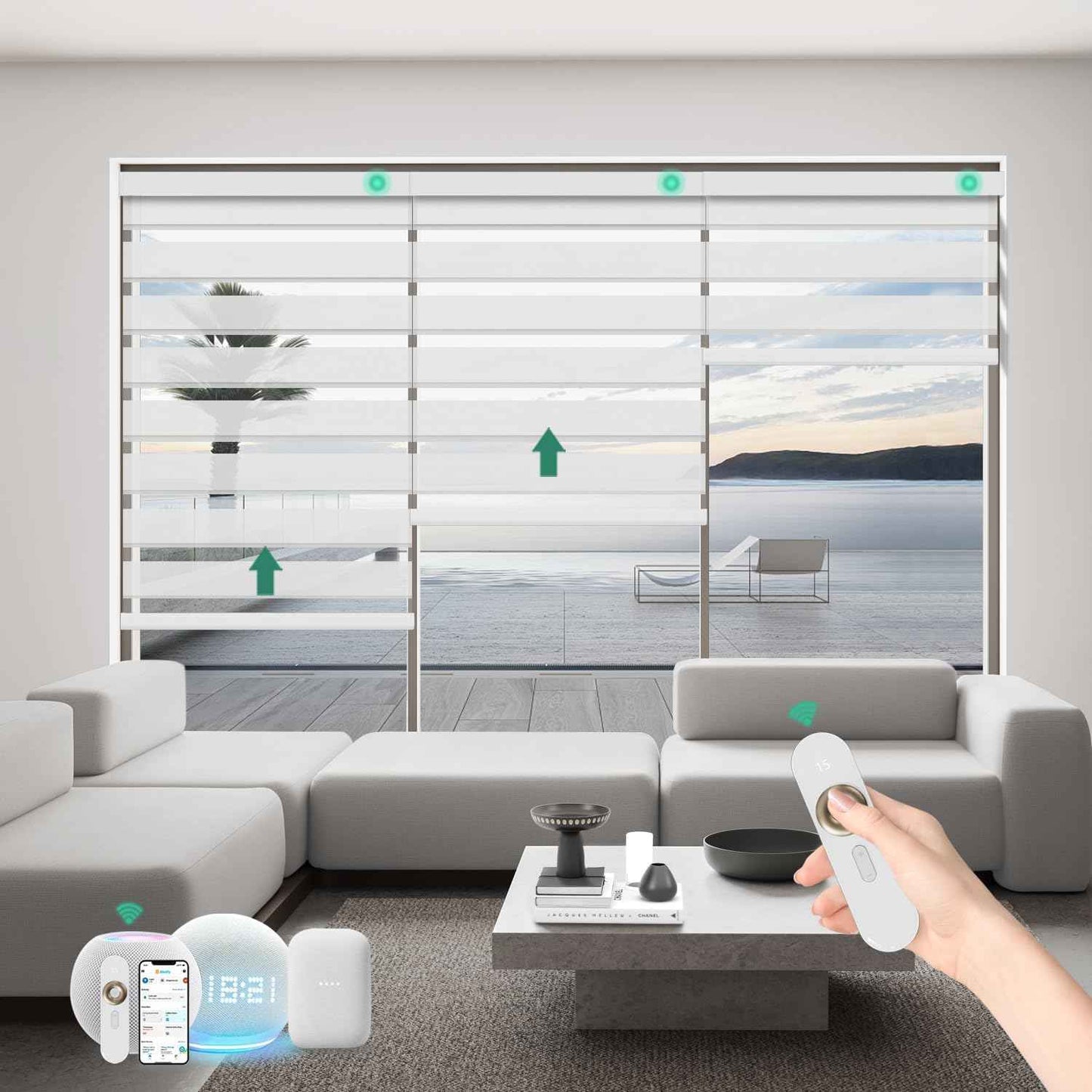 Motorized Zebra Blinds with Remote, Work with HomeKit Alexa Automatic Electric Window Shades 90% Blackout Light Filtering for Smart Home and Office, Customized Size Classic White