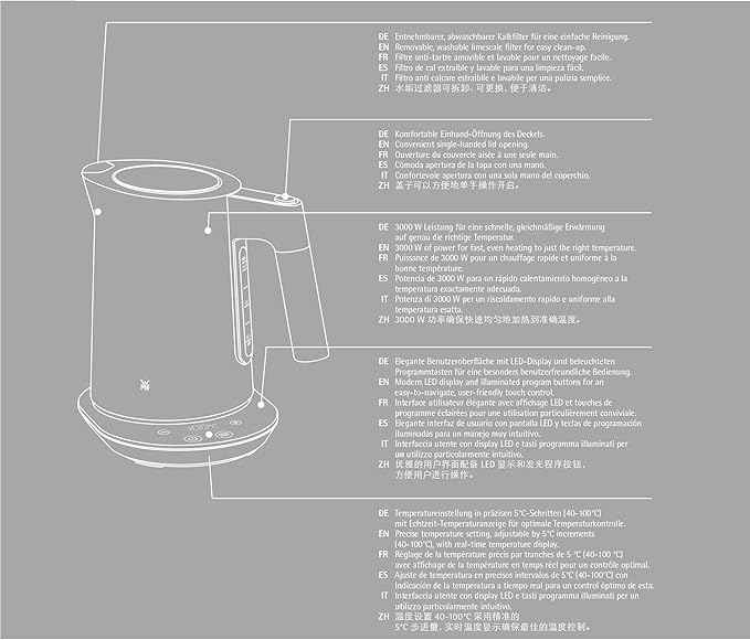 WMF Kineo Wasserkocher mit Temperatureinstellung 1,6l, Kalkfilter, 3000 W, Live-Temperaturanzeige, elektrischer Wasserkocher edelstahl matt