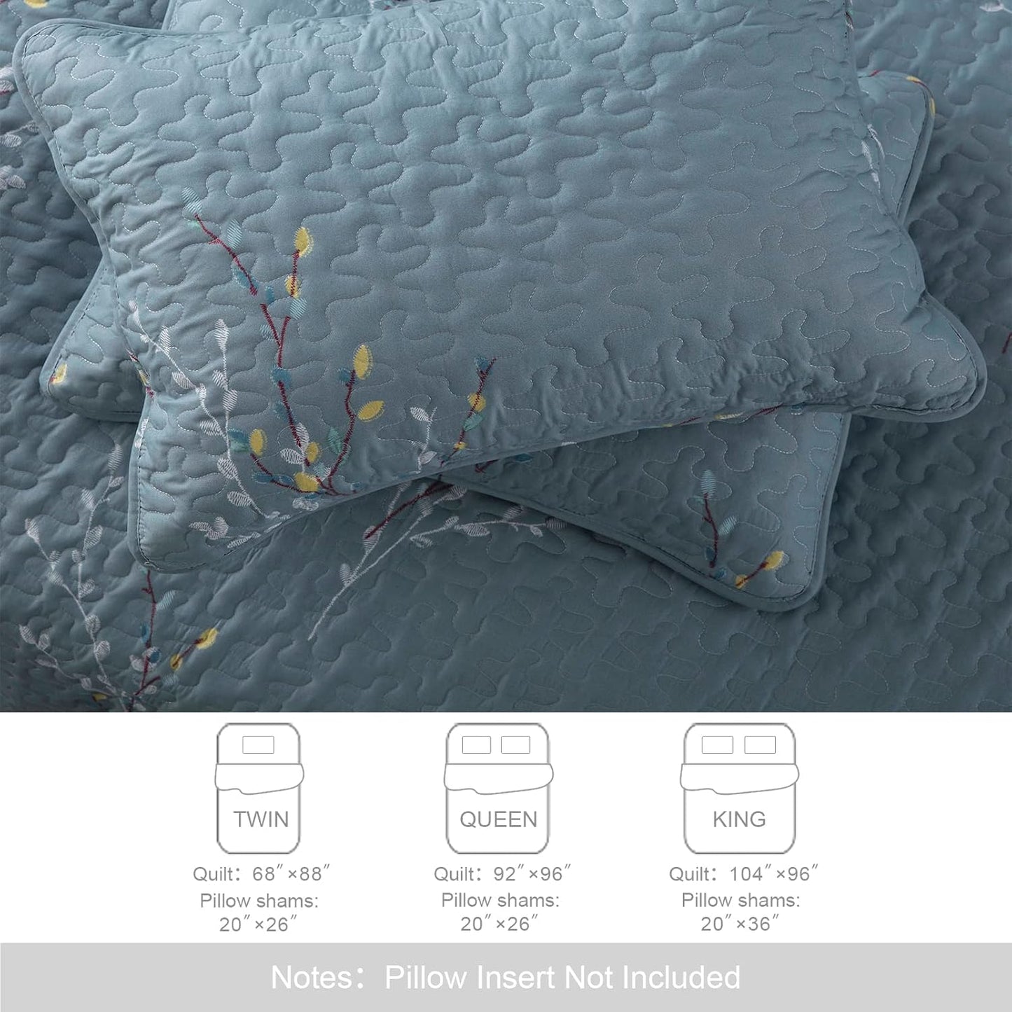 Exclusivo Mezcla Reversible Boho Quilt Set King Size, 3 Pieces Flowers Blue All Season Bedspreads, Ultra Soft Floral Coverlet Bedding Set with Printed Pattern (1 Quilt, 2 Pillow Shams)