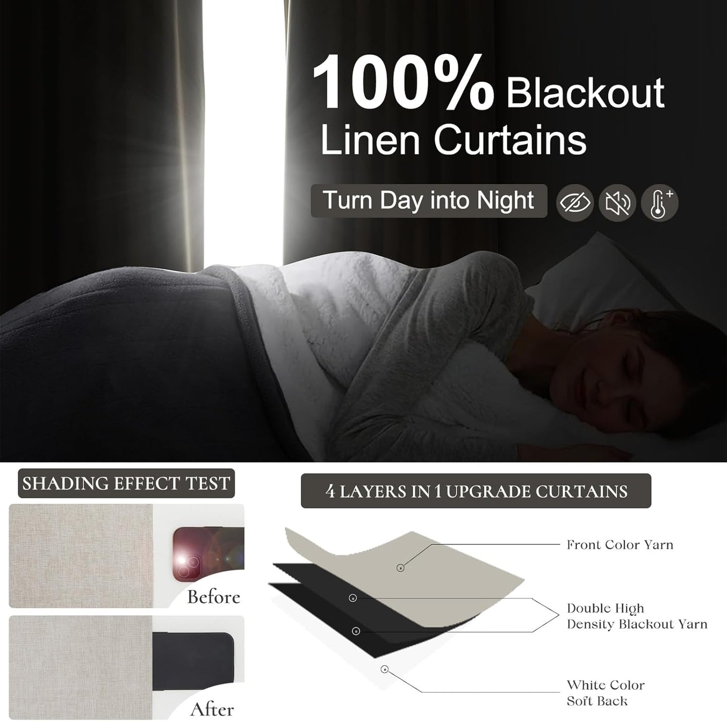 100% Blackout Thermal Curtains 84 Length 2 Panels Set for Bedroom, Linen Windows Pinch Pleated Drapes with Hooks for Track 7ft Modern Rustic Living Room Darkening Curtains 84 Inches Long Off White