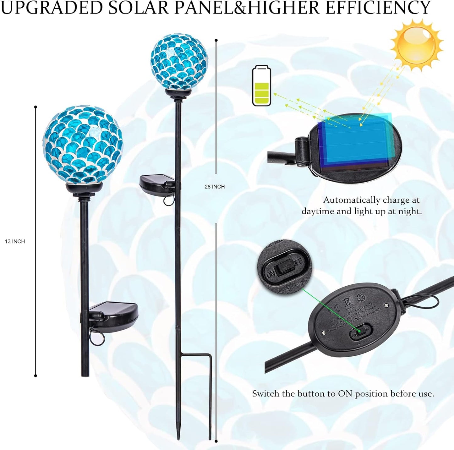 VCUTEKA Solar Lights - Outdoor Garden Decor Mosaic Solar Pathway Light Waterpoof LED Stake Light for Landscape Lawn Patio Yard Decoration (Blue) 1 Pack