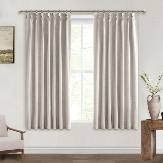 Kitchen Blackout Curtains 45 Inch Length, Basement Curtains for Small Blackout 46 inch Window Treatment Flax Linen Cafe Thermal Insulated Energy Efficiency Drapes for Bedroom Bathroom (40"Wx2 Panels)