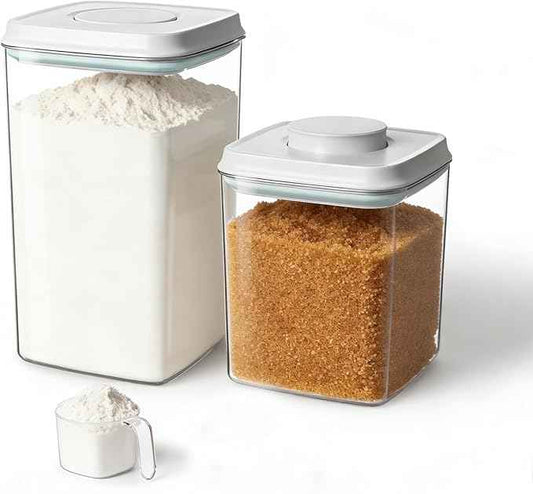 Ankou Food Storage Container Sets, 2.8 Qt + 4.2 Qt Airtight Canisters with Lids and 130ml Scoop, BPA-Free Plastic Pantry Containers for Flour, Sugar, Rice