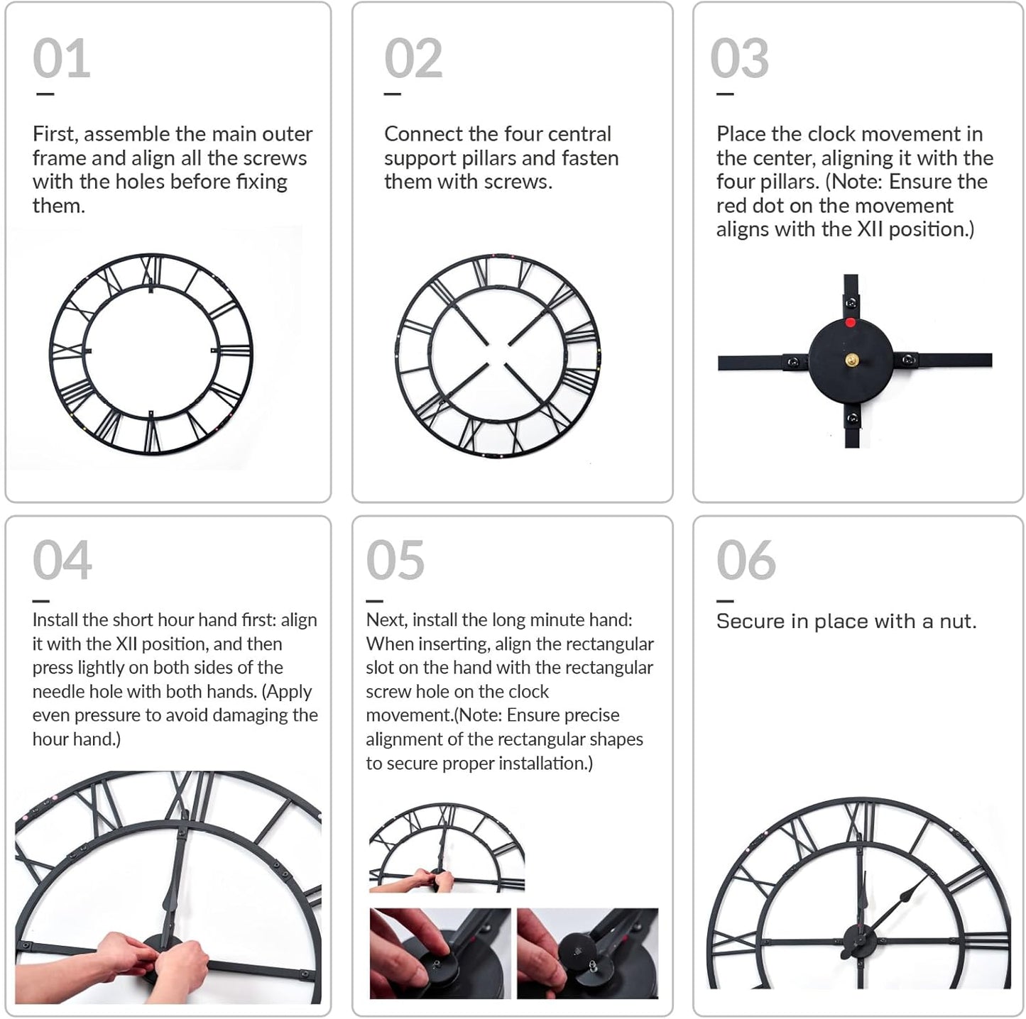 Large Wall Clock for Living Room Decor – 32 Inch Silent Non-Ticking Modern Farmhouse Wall Clock, Oversized Decorative Metal Roman Numeral Clock, Black