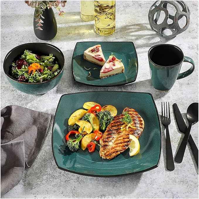 Gibson Elite Soho Lounge 16 Piece Dinnerware Set, Teal