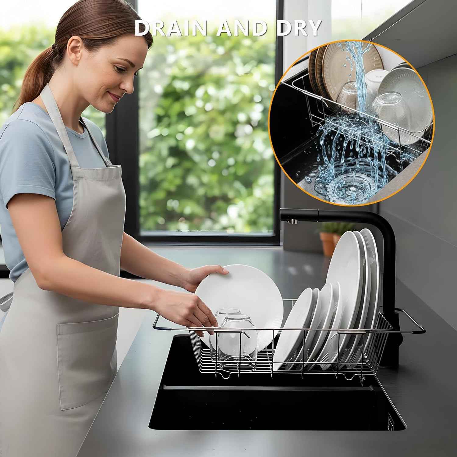 Over The Sink Dish Drainer Drying Rack - Expandable Stainless Steel in Sink Dish Drying Rack, High-Capacity, Rustproof, Easy Install, with Utensil Holder - Dish Racks for Kitchen Counter