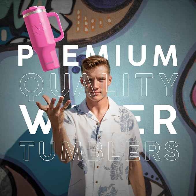 FAHRMOSIS 40 Oz Tumbler with Handle and Straw Insulated Cup that Fits in Cup Holder for Hot & Cold Drinks Leak Proof Tumbler with Straw Stainless Steel Travel Mug for Men & Women - Hot Pink