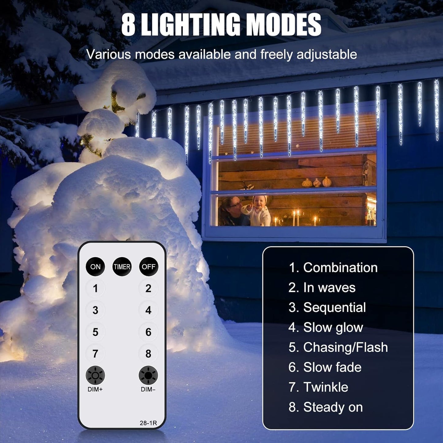 Icicle Lights Outdoor, 2 Pack Total 40ft 40 Tubes 200 LED Ice Shape String Lights, Connectable Hanging Christmas Decoration Lights for Tree Patio Roof Holiday Decor, Blue and White