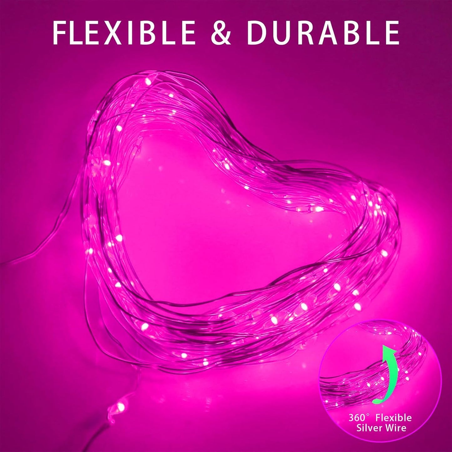 YAOZHOU Valentines Day Pink Decorations Fairy String Lights, Battery Operated with Timer, 2 Pack 33FT 100 Led Mini Battery Powered Lights, Mason Jar Waterproof Firefly Christmas Lights DIY Party