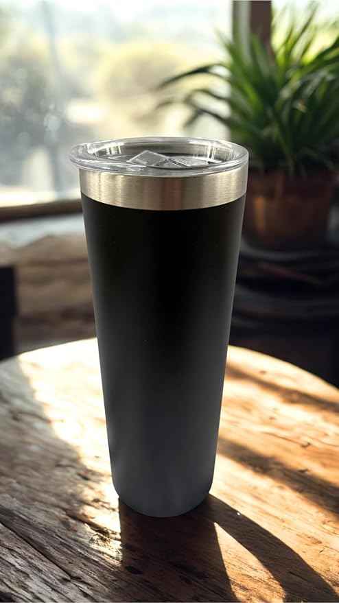 20 oz Powder Coated Cup Double Wall Stainless Steel 20oz Skinny Straight Tumbler with Lid: Black