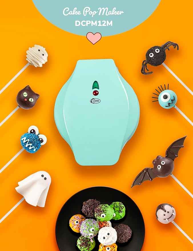 Bestron Cake-Pop-Maker im Retro Design, inklusive Cake-Pop-Butler, Gabel & 12 Cake-Pop-Sticks, mit Antihaftbeschichtung,700 W, Farbe: Mint