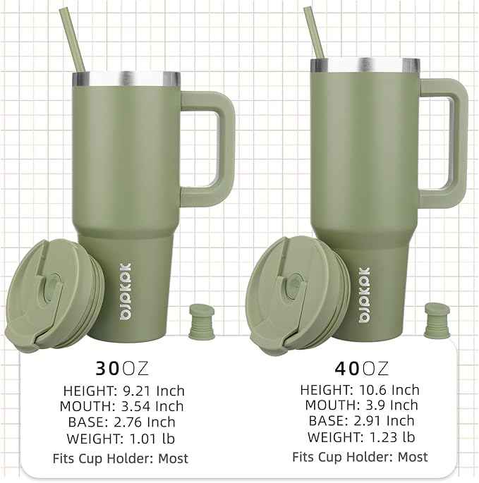 BJPKPK 30 oz Stainless Steel Tumbler With Handle Insulated Tumblers With 2 Straw Travel Coffee Mug With Lid,Sage